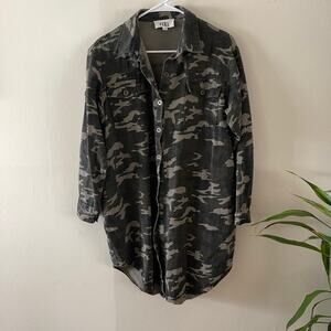 P. Cill Camo Shirt Jacket Womens M L Gray Black Denim Casual Normcore Oversized